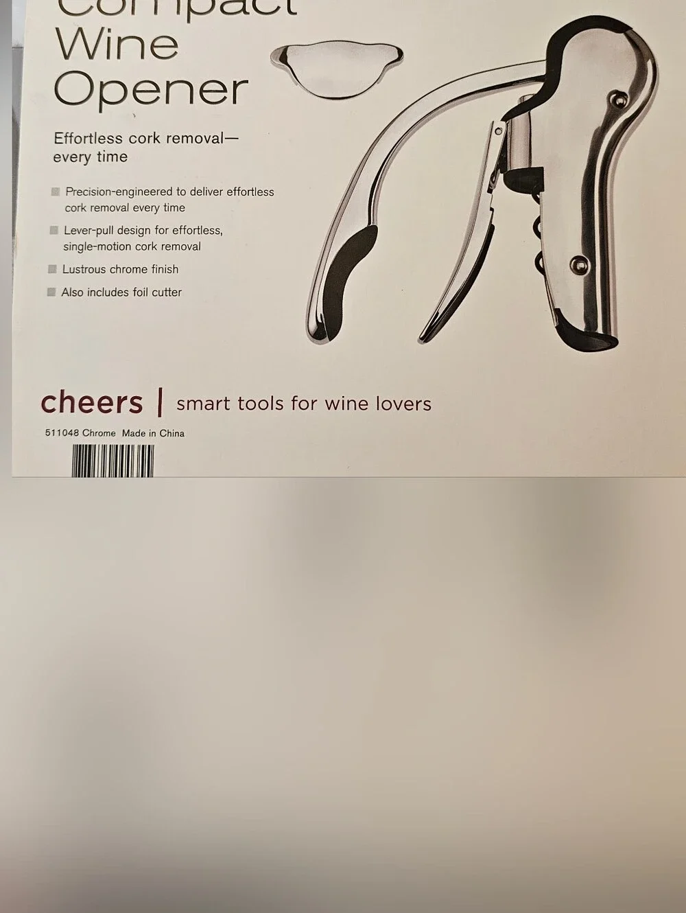 Brookstone Compact Wine Opener & Foil Cutter Set - Lustrous Chrome​ NEW